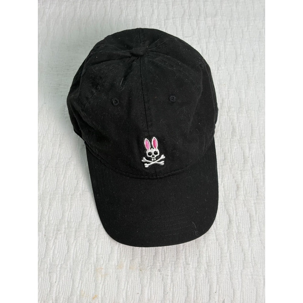 Psycho Bunny Hat Cap Mens Snapback O/S Black Embroidered Spellout Logo
